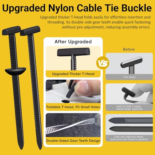 AZXYI Aymier 60Pcs Upgraded Double-Side Teeth Self-Locking Nylon Universal Cable Tie Buckle, T Rivet Zipties Ties Holders Kit for Car Fender Trunk Bumper Repair, Home & Garage, Patent Pending - Image 3