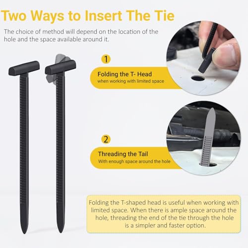 AZXYI Aymier 60Pcs Upgraded Double-Side Teeth Self-Locking Nylon Universal Cable Tie Buckle, T Rivet Zipties Ties Holders Kit for Car Fender Trunk Bumper Repair, Home & Garage, Patent Pending - Image 4