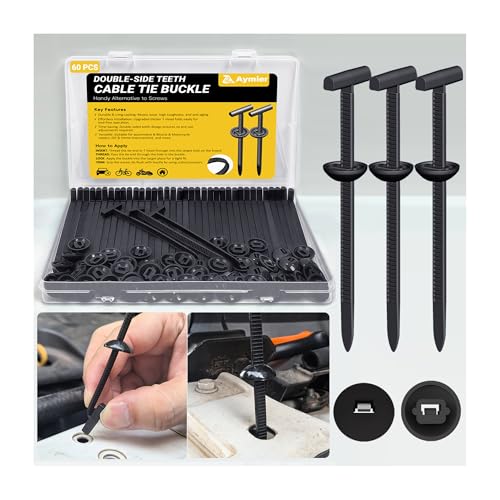 AZXYI Aymier 60Pcs Upgraded Double-Side Teeth Self-Locking Nylon Universal Cable Tie Buckle, T Rivet Zipties Ties Holders Kit for Car Fender Trunk Bumper Repair, Home & Garage, Patent Pending - Image 1
