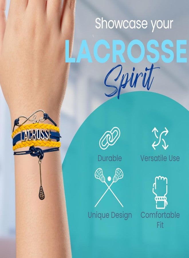 إنفينيتي كوليكشن أساور سبورتي بيلا لاكروس للمراهقين - سوار قابل للتعديل مزين برمز اللانهاية وعصا فضية. أساور صداقة لاكروس، هدايا للاعبين والفرق والمدربين. (أزرق/أصفر) - Image 2