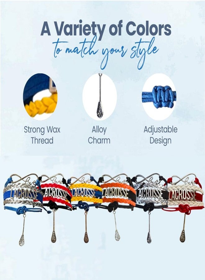 إنفينيتي كوليكشن أساور سبورتي بيلا لاكروس للمراهقين - سوار قابل للتعديل مزين برمز اللانهاية وعصا فضية. أساور صداقة لاكروس، هدايا للاعبين والفرق والمدربين. (أزرق/أصفر) - Image 4