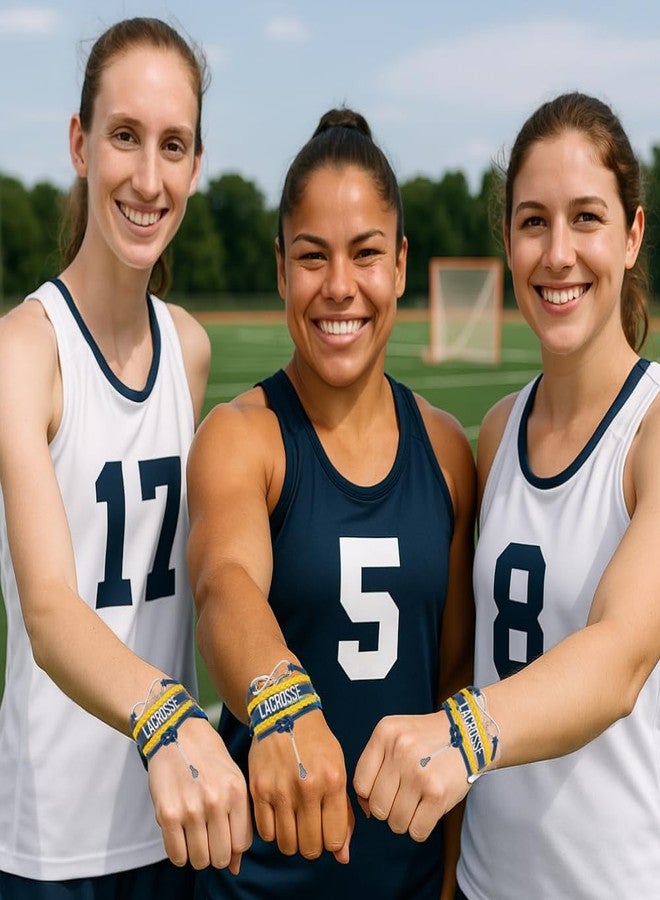 إنفينيتي كوليكشن أساور سبورتي بيلا لاكروس للمراهقين - سوار قابل للتعديل مزين برمز اللانهاية وعصا فضية. أساور صداقة لاكروس، هدايا للاعبين والفرق والمدربين. (أزرق/أصفر) - Image 5