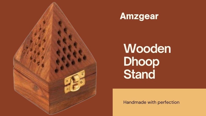 Amzgear Wooden Sambrani Dhoop Stand Incense Holder Perfect Pooja Room Stand Decoration Item, Dhup Dani & Doopam Holder, Essential Puja Item for Home Mandir and Pooja Thali Set Rituals - Image 3