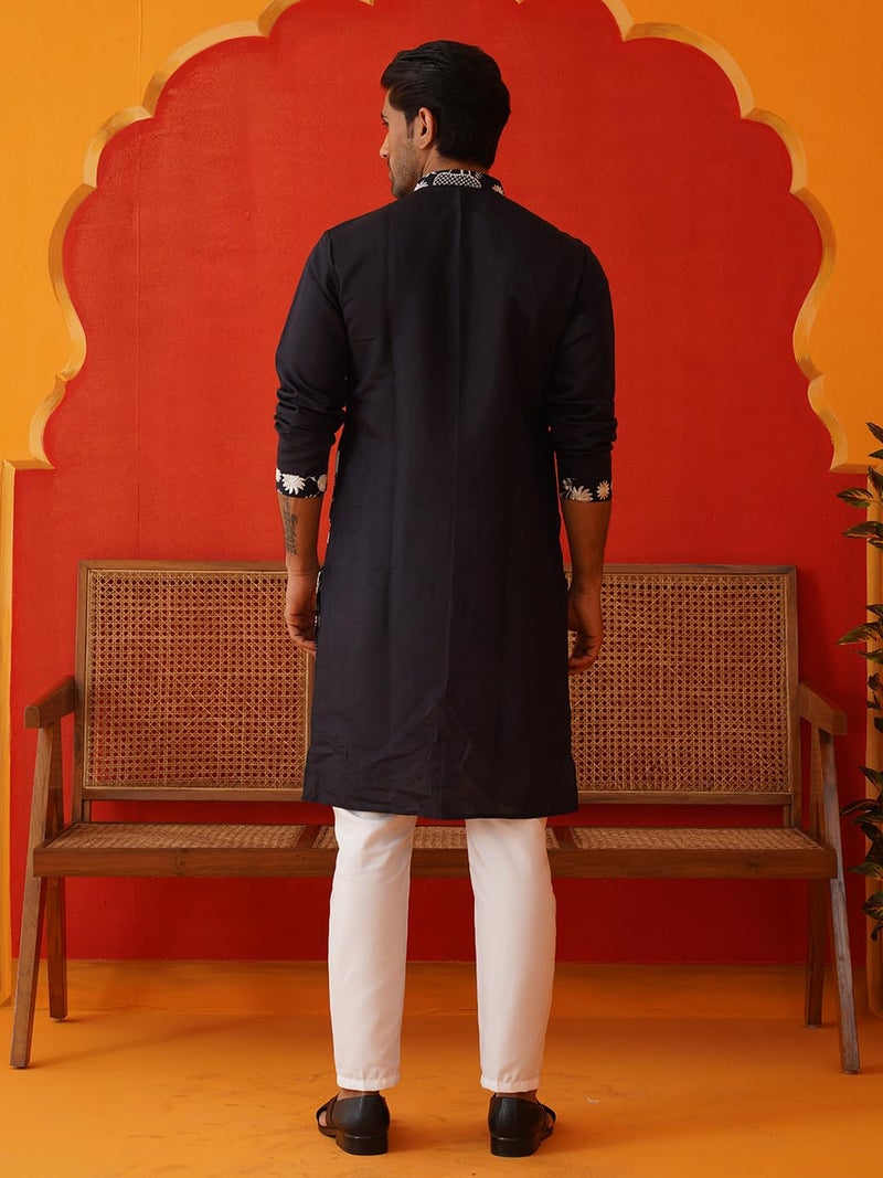 Jompers Black Embroidered Straight Kurta Pyjama Set. (Black, XXL) - Image 2