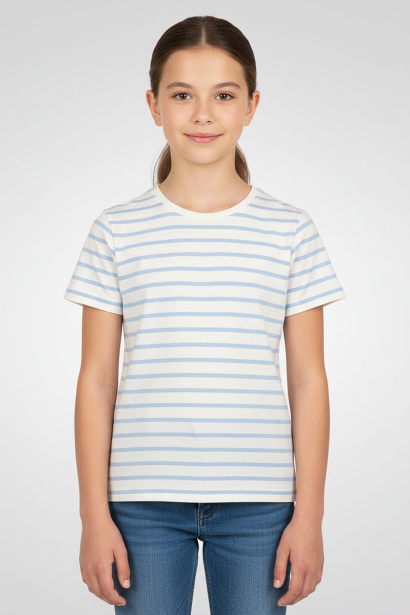 Scene & Heard Kids Girl Short Sleeve Stripe T Shirt, White - Image 1