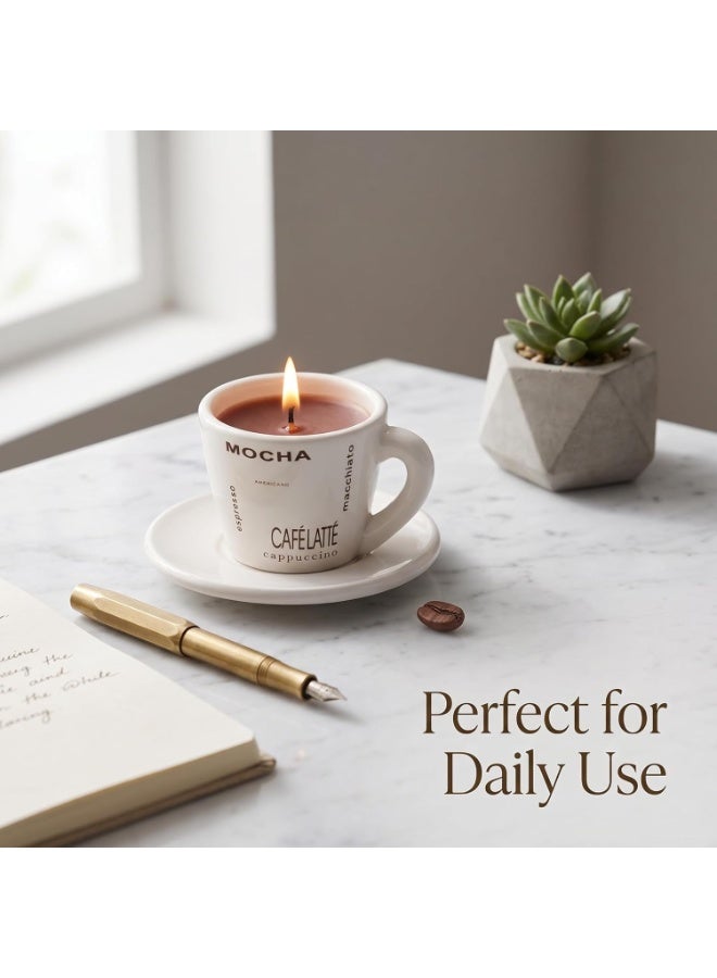 Coffee Scented Candle Set in Reusable Porcelain Cup with Holder, Elegant Aromatherapy Candle Mug for Home and Office Decor, Stylish Gift for Coffee Lovers and Scented Candle Enthusiasts - Image 2