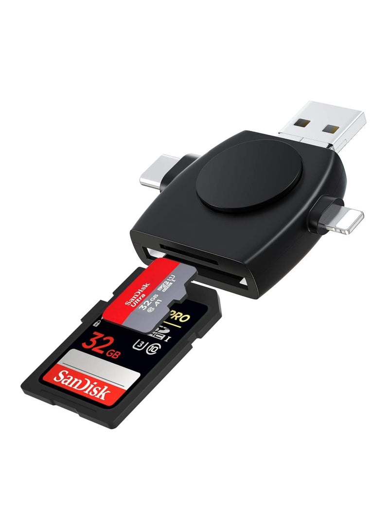 Multi-Port SD Card Reader for ipad, 4 In1 Universal SD TF Card Reader, SDTF Card Camera Reader Adapter Compatible with MacBook, Laptops, Tablets, Smartphones (Black) - Image 1