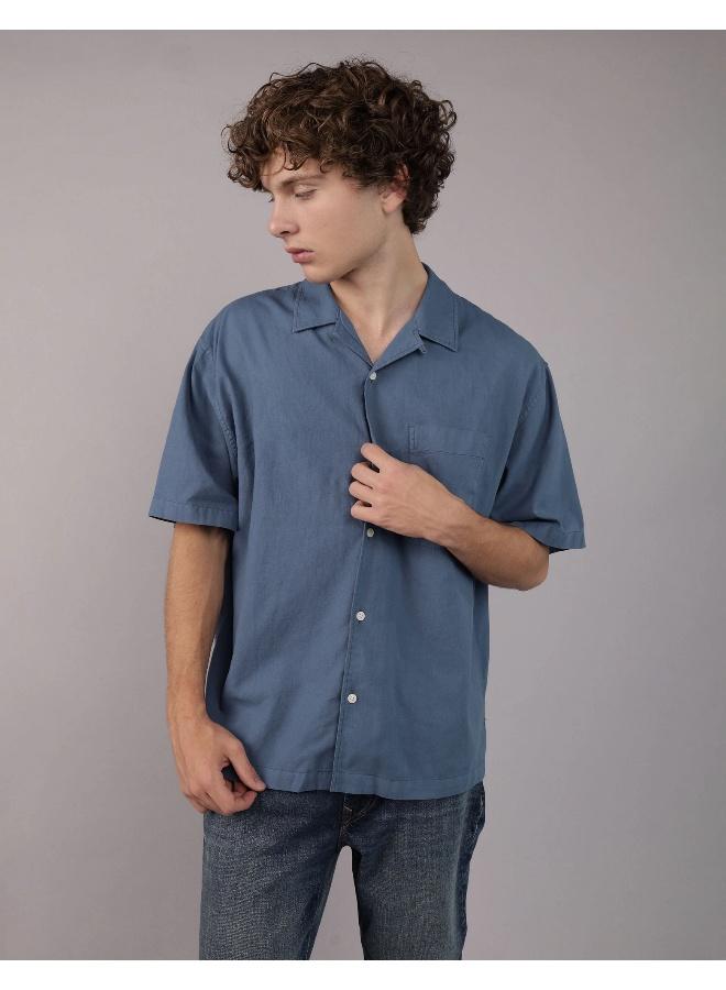 American Eagle AE Poolside Linen-Blend Button-Up Shirt  - Image 1