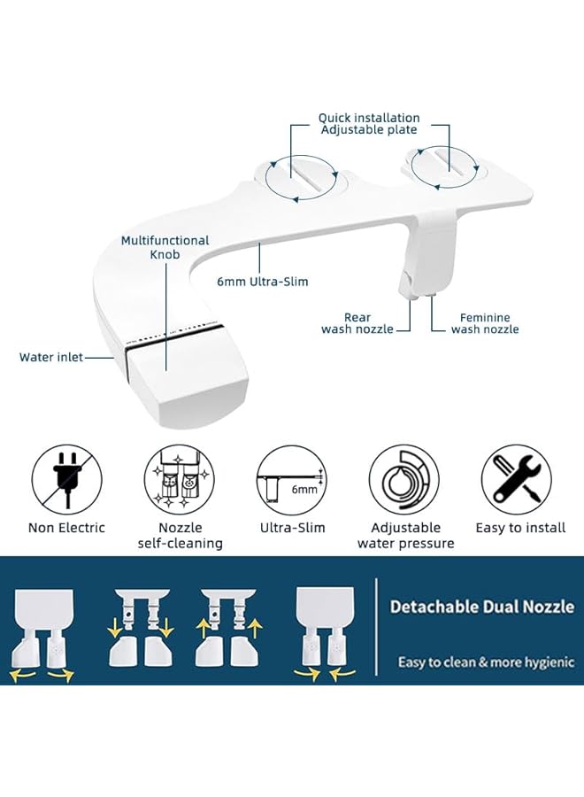 The Bros Ultra Slim Cold Water Bidet Toilet Attachment Dual Nozzle Self-Cleaning Bidet Smart Non Electric Toilet Bidets essential for Home Toilet & travel hygiene - Image 3
