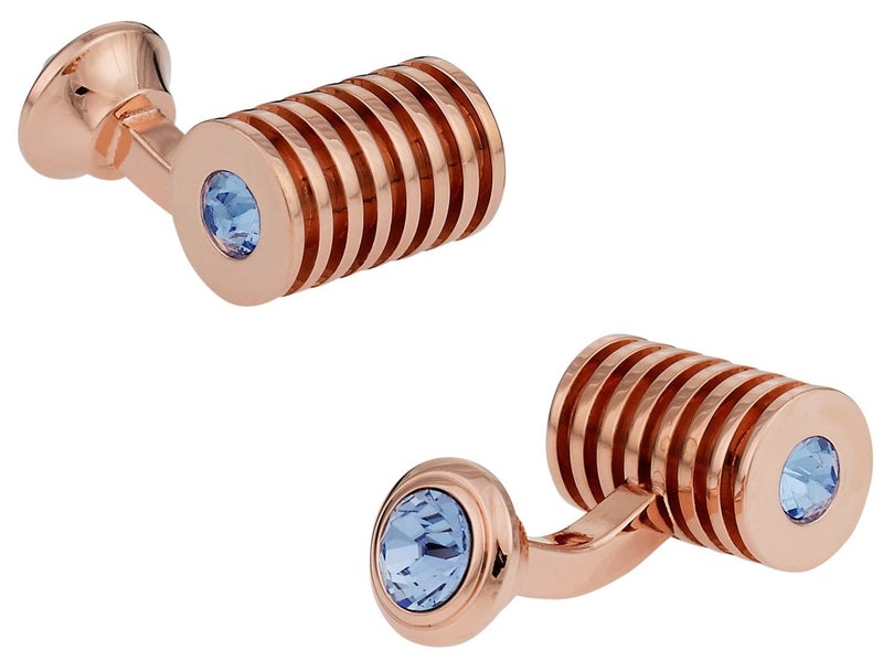 Cuff-Daddy Rose Gold Light Sapphire Double Crystal Cufflinks with Presentation Gift Box - Perfect for Travel - Image 1