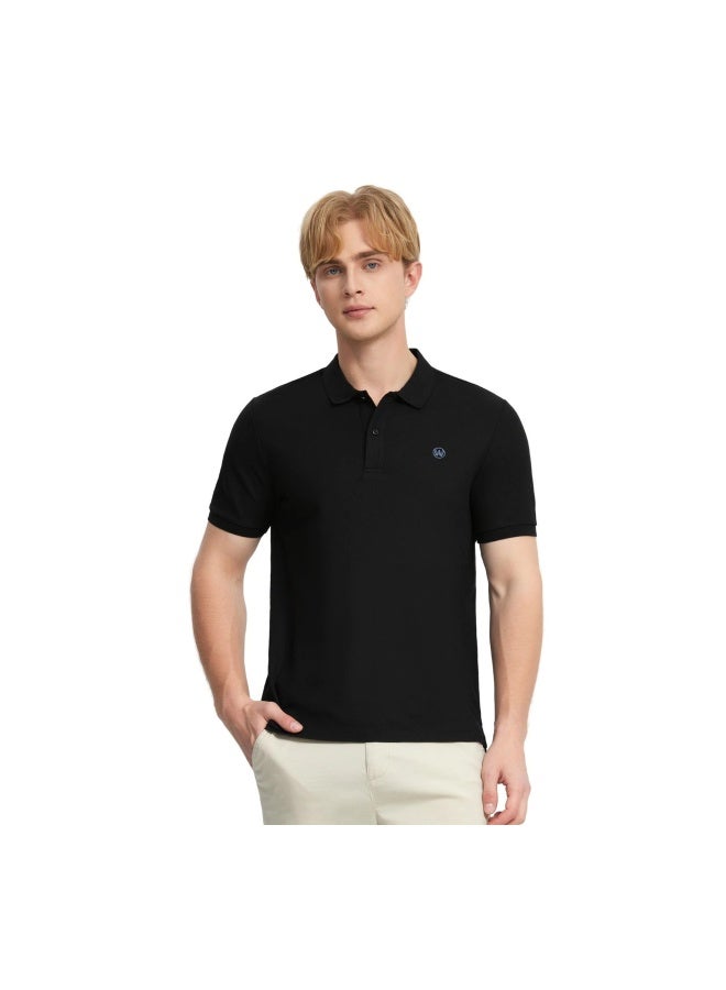 GIORDANO قميص بولو أسود بقصة عادية للرجال - Image 1