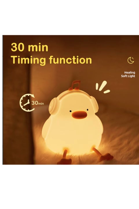 Duck Shape Night Light, Cute Duck Lamp with Headphones, Perfect Silicone Night Light for Bedroom, Musical Decor with Dimmable Timer, Rechargeable Gift for Kids Girls on Birthdays and Christmas