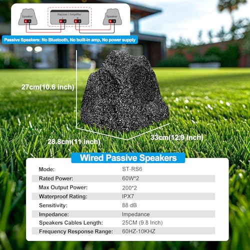 STUDIOFINIX Outdoor Rock Speakers Waterproof, 400 Watt 6.5 Inch Superior Timbre IPX7 Weatherproof,Design for Garden,Patio,Pool,Deck,BBQ (Pair) - Image 2