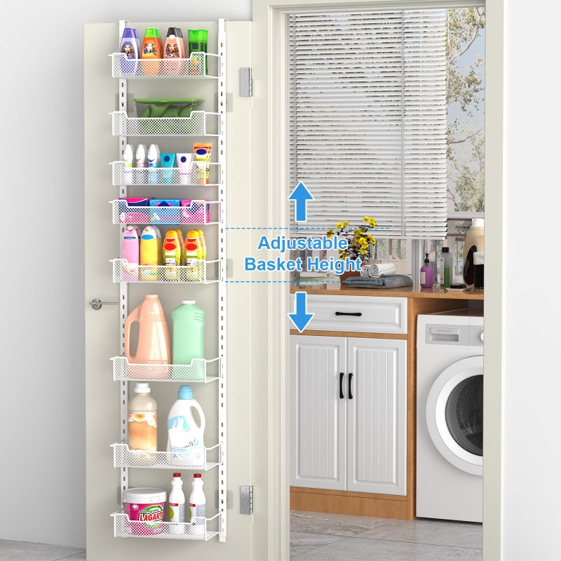 VyGrow 12.3" W Narrow Over the Door Pantry Organizer, 8-Tier Over the Door Organizer with Adjustable Basket, Pantry Door Organization for Pantry Kitchen Storage Room Spice Rack, White - Image 2