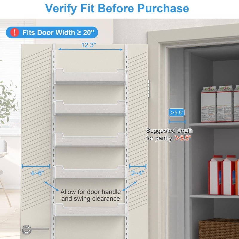 VyGrow 12.3" W Narrow Over the Door Pantry Organizer, 8-Tier Over the Door Organizer with Adjustable Basket, Pantry Door Organization for Pantry Kitchen Storage Room Spice Rack, White - Image 5