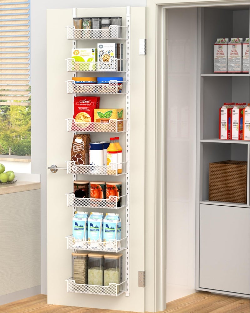 VyGrow 12.3" W Narrow Over the Door Pantry Organizer, 8-Tier Over the Door Organizer with Adjustable Basket, Pantry Door Organization for Pantry Kitchen Storage Room Spice Rack, White - Image 1