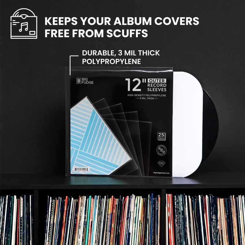 Big Fudge 12" Vinyl Record Sleeves - Outer Sleeves 25 Pack - Crystal Clear High-Density Polypropylene Vinyl Covers - Accessories Protect LP Albums from Dust, Dirt & Scratches - Image 3
