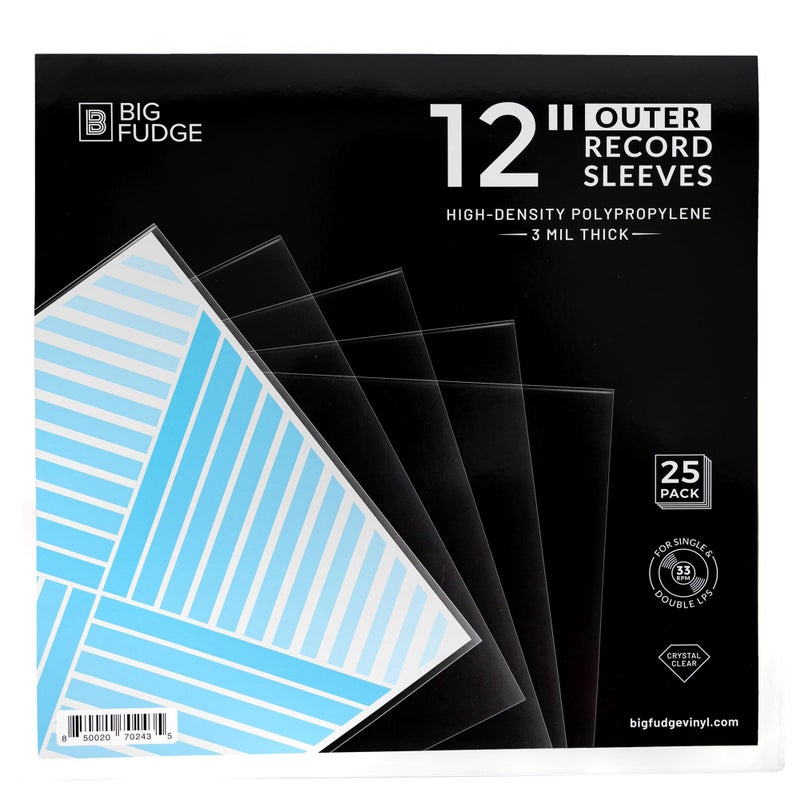 Big Fudge 12" Vinyl Record Sleeves - Outer Sleeves 25 Pack - Crystal Clear High-Density Polypropylene Vinyl Covers - Accessories Protect LP Albums from Dust, Dirt & Scratches - Image 1