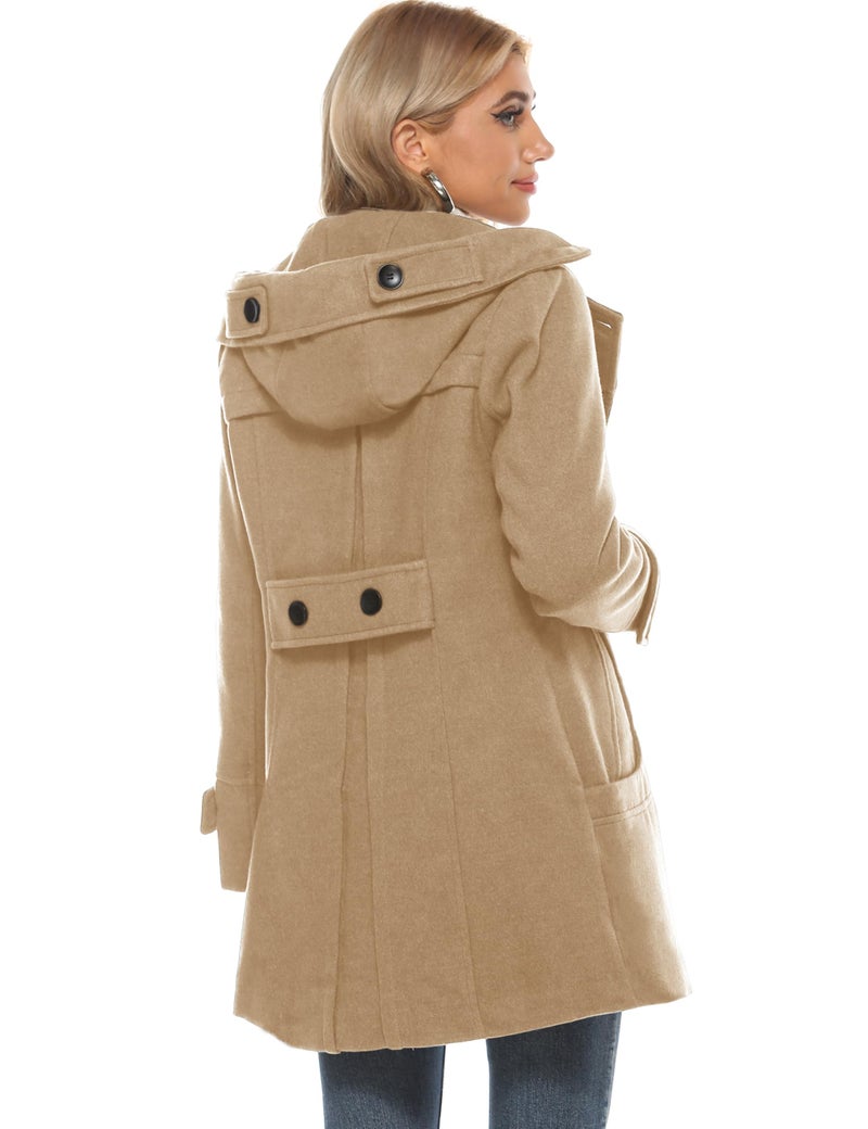 Tanming Women's Warm Double Breasted Wool Pea Coat Trench Coat Jacket with Hood (Khaki-L) - Image 5