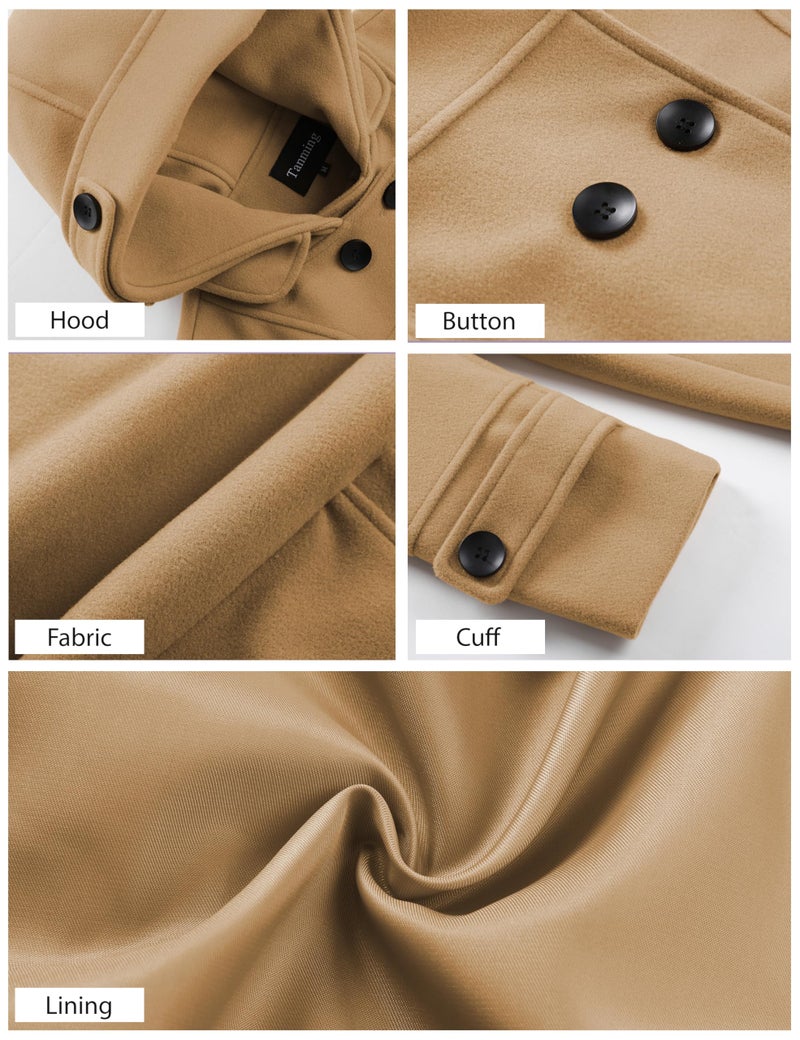 Tanming Women's Warm Double Breasted Wool Pea Coat Trench Coat Jacket with Hood (Khaki-L) - Image 3