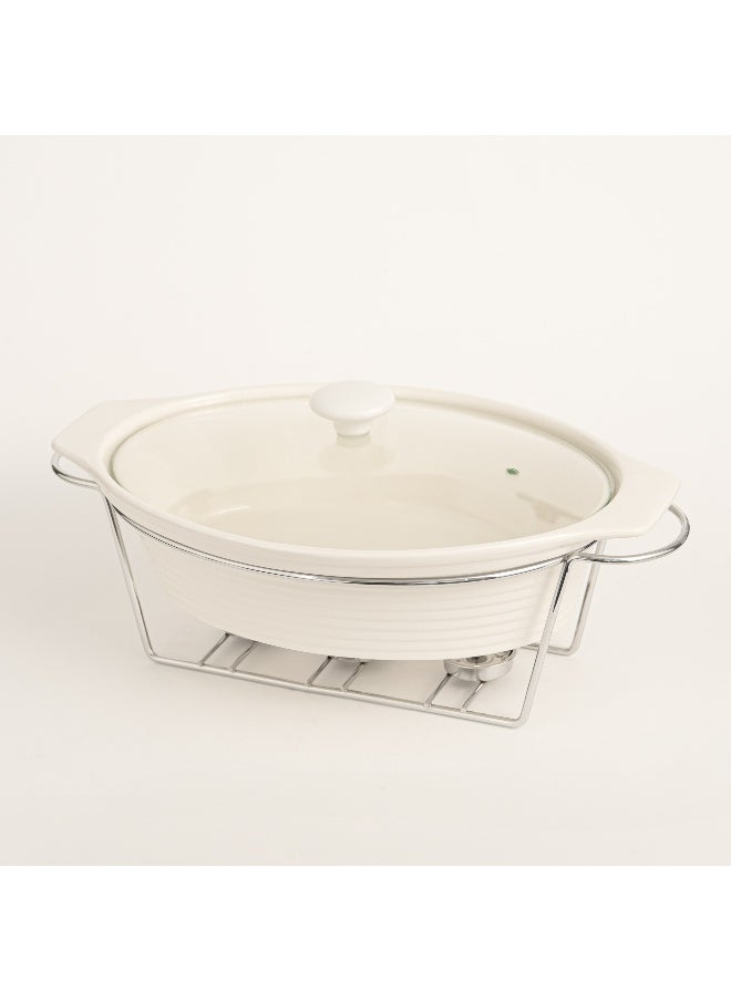 La Mesa 15"Oval Casserole With Candle Stand Silver  - Image 4