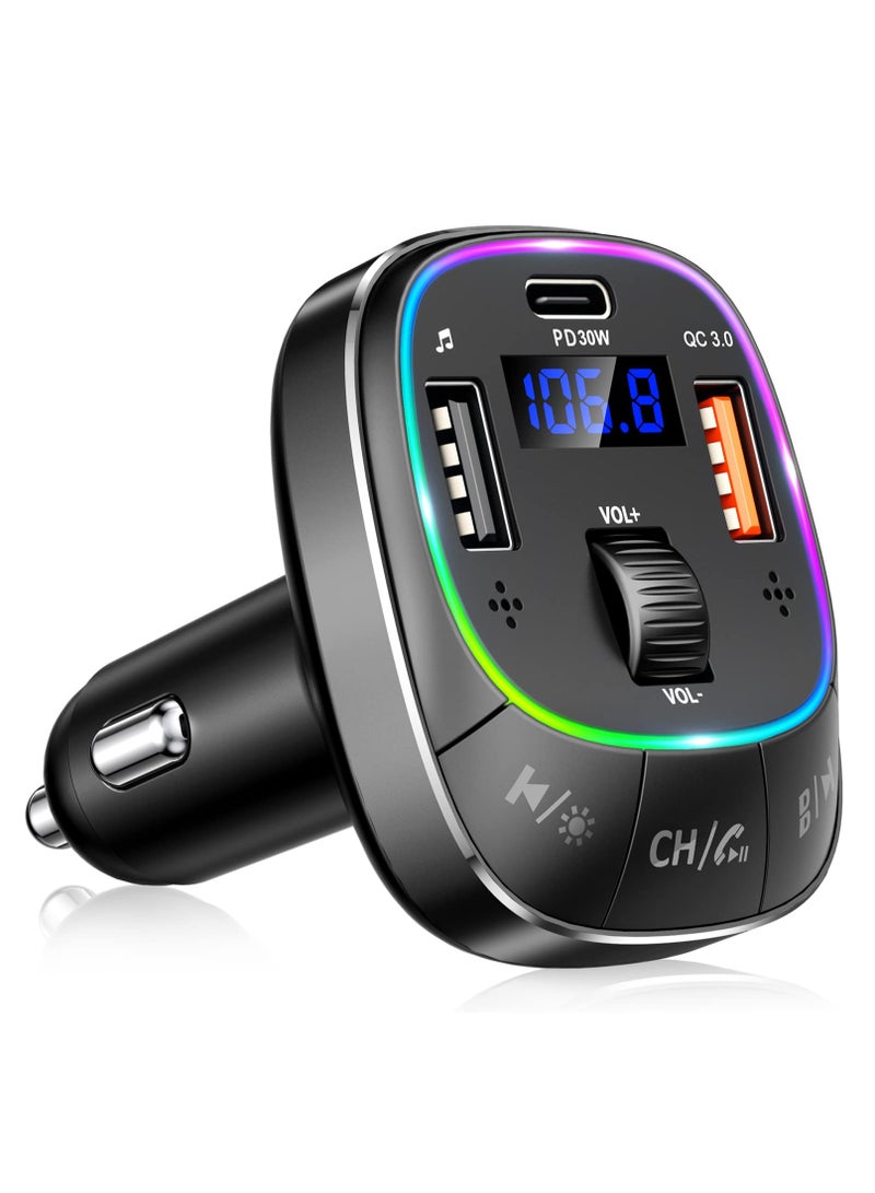 Zikra Bluetooth Car Adapter for Car with [Dual Mic & Bass Boost], Type-C PD 30W & QC 3.0 Quick Charging Bluetooth Car Adapter, FM Radio Receiver Music Player/Car Kit, Hands-Free Calling - Image 1