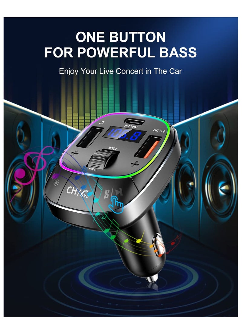 Zikra Bluetooth Car Adapter for Car with [Dual Mic & Bass Boost], Type-C PD 30W & QC 3.0 Quick Charging Bluetooth Car Adapter, FM Radio Receiver Music Player/Car Kit, Hands-Free Calling - Image 3