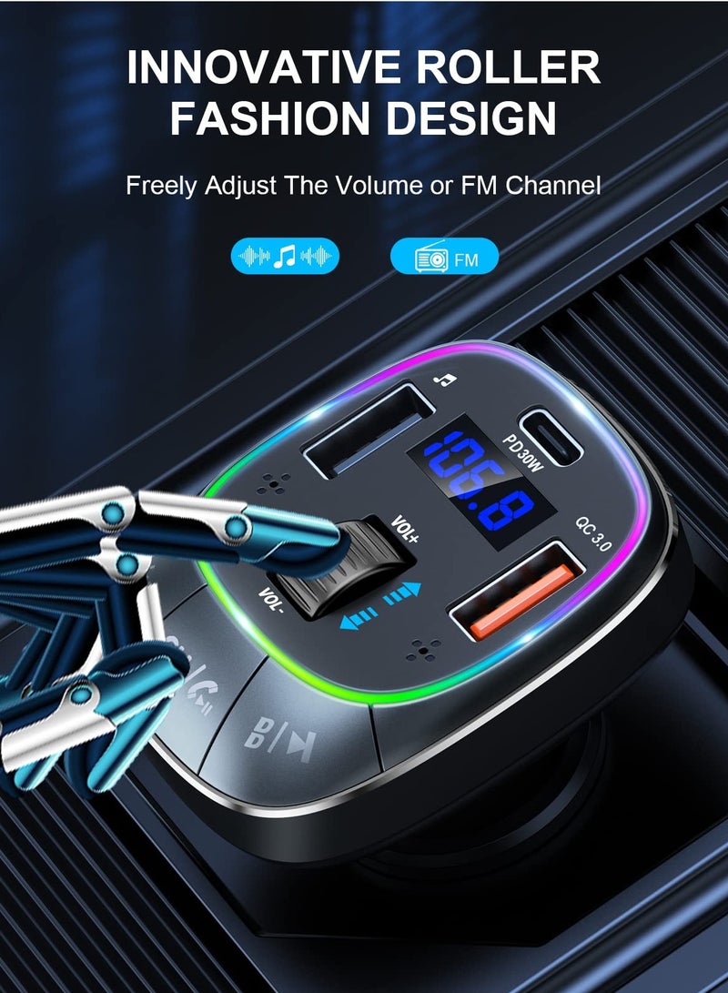 Zikra Bluetooth Car Adapter for Car with [Dual Mic & Bass Boost], Type-C PD 30W & QC 3.0 Quick Charging Bluetooth Car Adapter, FM Radio Receiver Music Player/Car Kit, Hands-Free Calling - Image 4