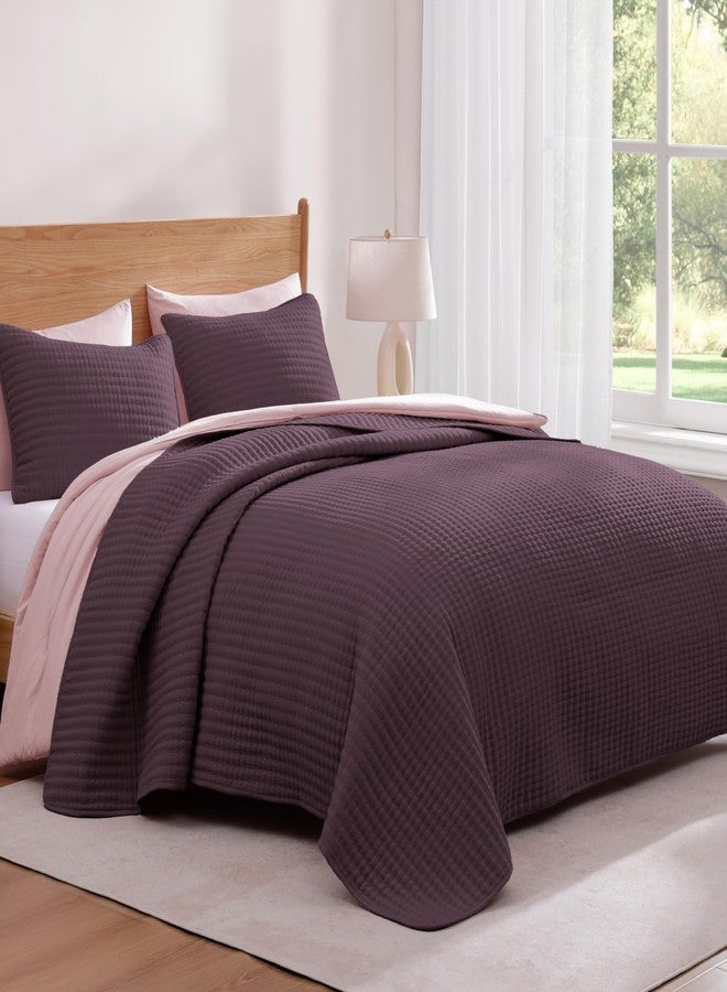 WRENSONGE Queen Quilt-3 Pieces Lightweight Bedspreads Italian Plum Queen Size Quilt Bedding Set for All Seasons, Soft Summer Coverlet with 2 Pillow Shams Suitable for Bed, Couch - Image 2