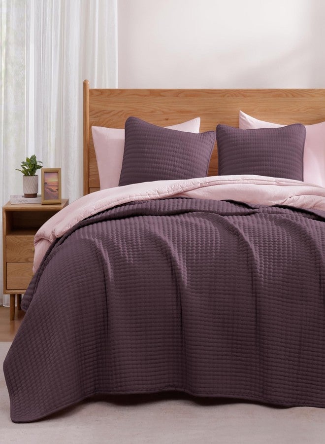 WRENSONGE Queen Quilt-3 Pieces Lightweight Bedspreads Italian Plum Queen Size Quilt Bedding Set for All Seasons, Soft Summer Coverlet with 2 Pillow Shams Suitable for Bed, Couch - Image 1