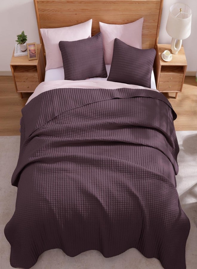 WRENSONGE Queen Quilt-3 Pieces Lightweight Bedspreads Italian Plum Queen Size Quilt Bedding Set for All Seasons, Soft Summer Coverlet with 2 Pillow Shams Suitable for Bed, Couch - Image 4
