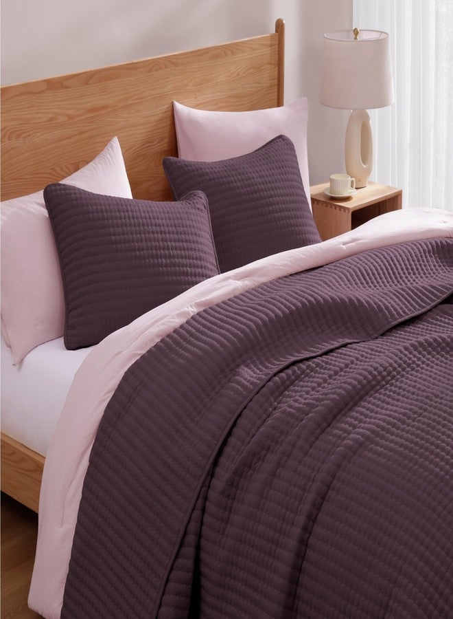 WRENSONGE Queen Quilt-3 Pieces Lightweight Bedspreads Italian Plum Queen Size Quilt Bedding Set for All Seasons, Soft Summer Coverlet with 2 Pillow Shams Suitable for Bed, Couch - Image 3