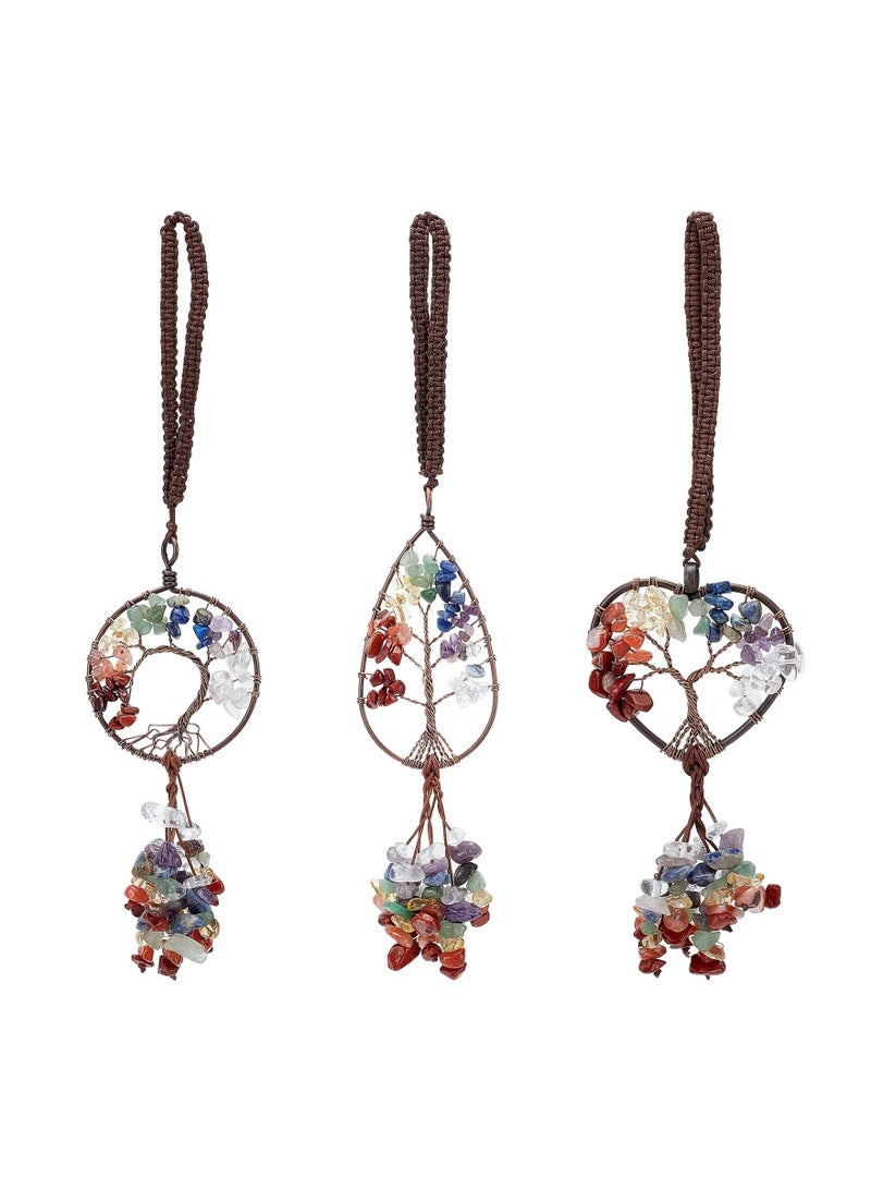 Captaintech 3Pcs Hanging Ornaments Decor, 3 style Healing Crystals Tree of Life 7 Chakras Car Hanging Accessories Home Decor Meditation Ornaments - Image 1