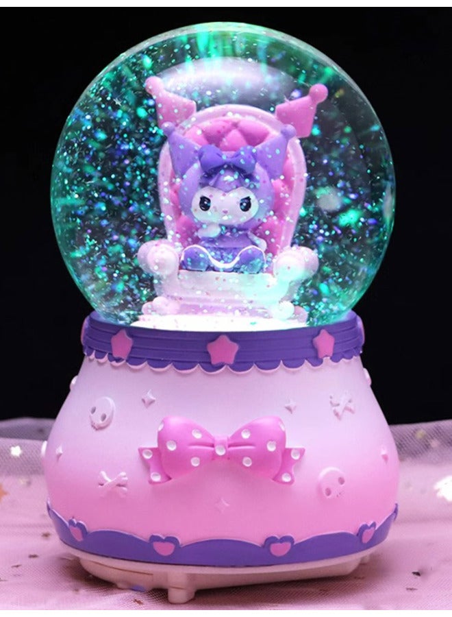 # Kulomi Crystal Ball Music Box Girls Children Birthday Gift Net Red Little Beaver Snow Music Box Pendulum-Color:Sweet Flower House Powder [inner Rotation + Music + Lanterns + Automatic Snow Floating] Large Size - Image 3