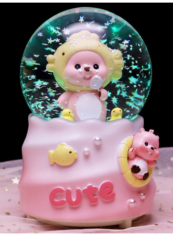 # Kulomi Crystal Ball Music Box Girls Children Birthday Gift Net Red Little Beaver Snow Music Box Pendulum-Color:Sweet Flower House Powder [inner Rotation + Music + Lanterns + Automatic Snow Floating] Large Size - Image 5