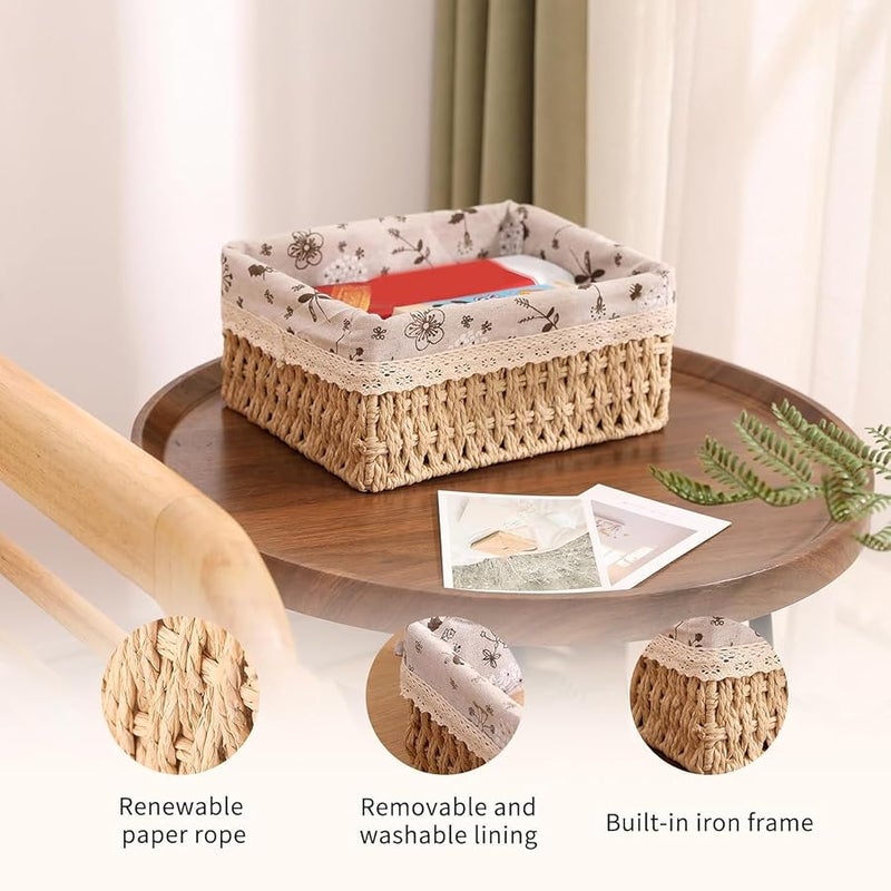 MIXDE Wicker Baskets, Storage Baskets, 3Pcs Shelf Small Basket Handmade Woven Storage Bins with Removable Liner, Handmade Rope Bins for Bathroom Desk Shelf Makeup Organization for Bathroom, Kitchen - Image 3