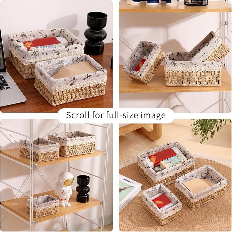 MIXDE Wicker Baskets, Storage Baskets, 3Pcs Shelf Small Basket Handmade Woven Storage Bins with Removable Liner, Handmade Rope Bins for Bathroom Desk Shelf Makeup Organization for Bathroom, Kitchen - Image 5