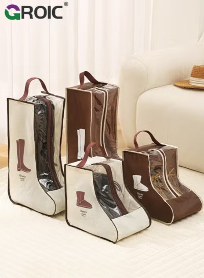 4pcs High Boot Bags, Portable Dust Proof Boot Bags for Long Tube, Shoes Bags Women Men Tall Shoe with Handle for Home Daily Shoe Cabinet, 2 Short and 2 Long Dustproof and Water-Resistant Organizers
