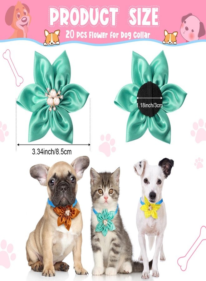 Reginary 20 Pcs Dog Collar Flowers, Pet Flower Bow Ties Multi Color Dog Charms Flower 3.35 Inch for Puppy Cat Pet Collar Grooming Accessories - Image 2