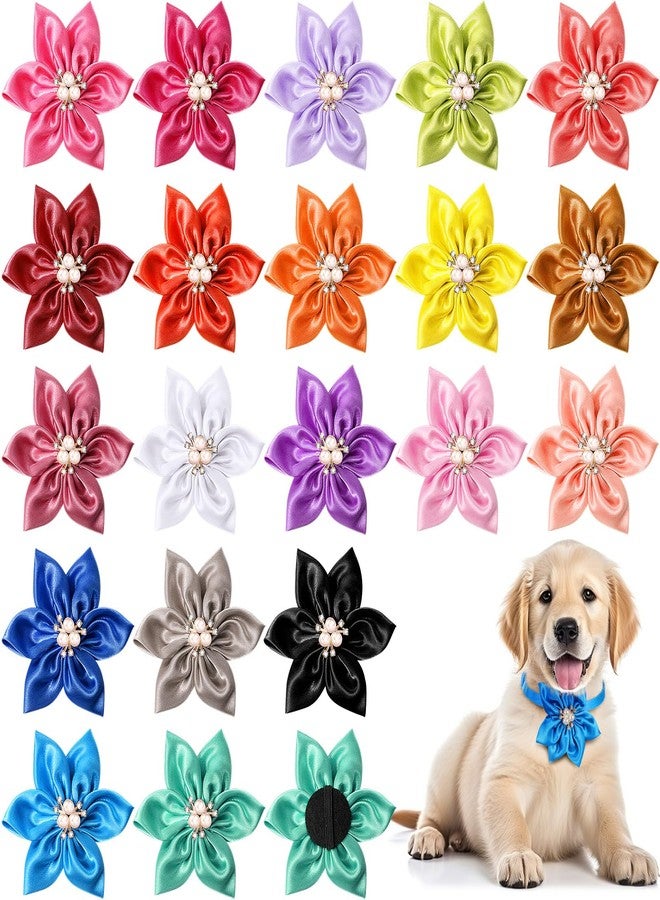 Reginary 20 Pcs Dog Collar Flowers, Pet Flower Bow Ties Multi Color Dog Charms Flower 3.35 Inch for Puppy Cat Pet Collar Grooming Accessories - Image 1