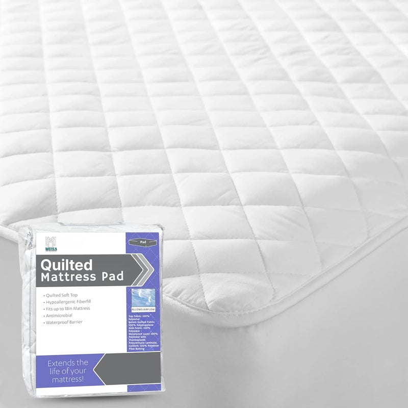 MUSA MUSA Quilted Fitted Mattress Pad - California King Size, Breathable & Washable Protector - Image 1