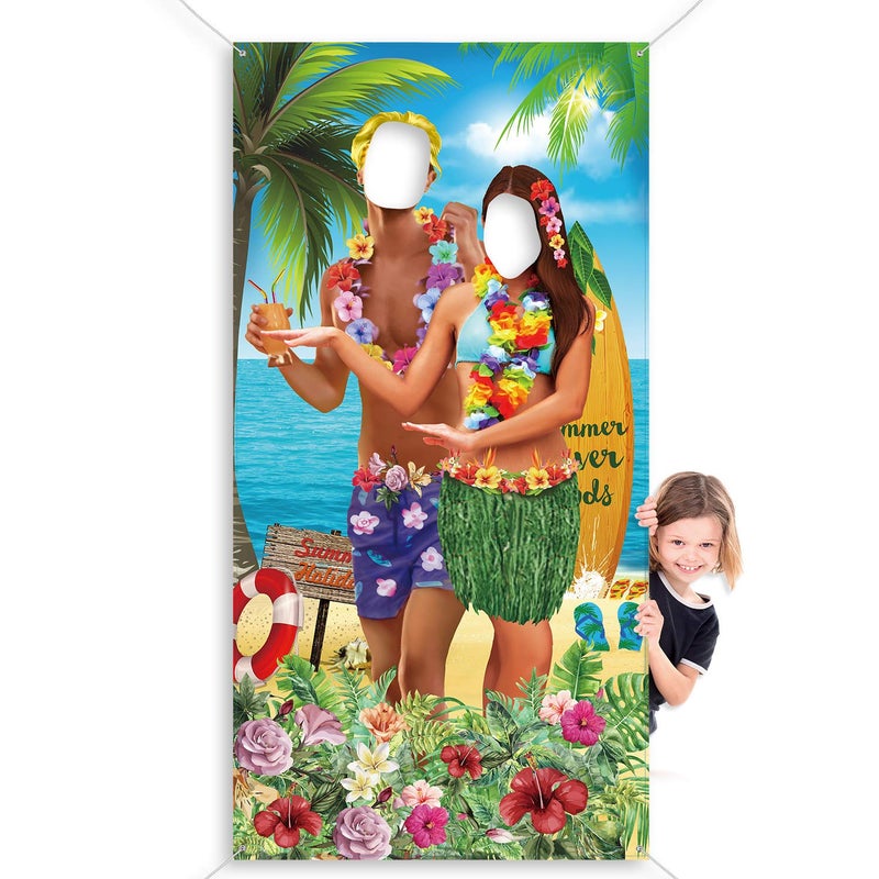 Blulu Hawaiian Photo Props Banner Tropical Luau Tiki Couple Photo Door Aloha Tiki Banner for Party Luau Picture Booth Background Hawaiian Party Decor Supplies for Beach 6 x 3 ft - Image 1