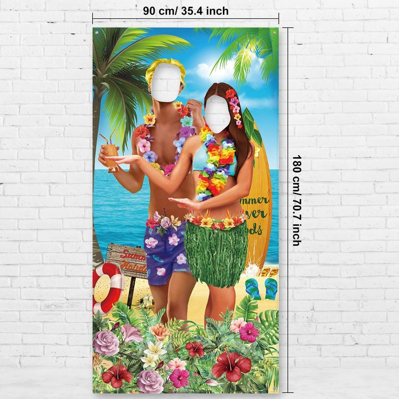 Blulu Hawaiian Photo Props Banner Tropical Luau Tiki Couple Photo Door Aloha Tiki Banner for Party Luau Picture Booth Background Hawaiian Party Decor Supplies for Beach 6 x 3 ft - Image 2