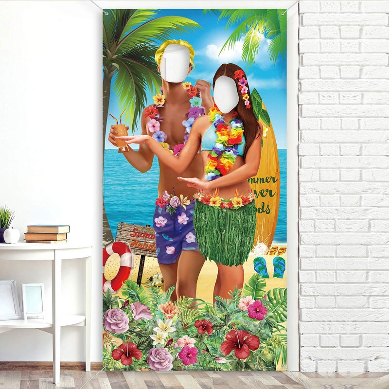 Blulu Hawaiian Photo Props Banner Tropical Luau Tiki Couple Photo Door Aloha Tiki Banner for Party Luau Picture Booth Background Hawaiian Party Decor Supplies for Beach 6 x 3 ft - Image 3