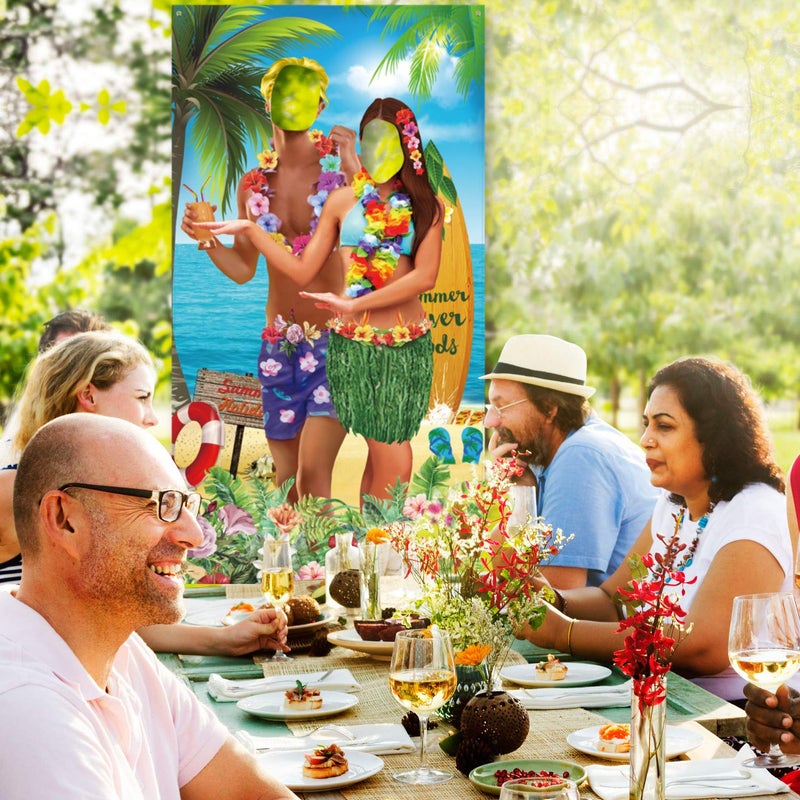 Blulu Hawaiian Photo Props Banner Tropical Luau Tiki Couple Photo Door Aloha Tiki Banner for Party Luau Picture Booth Background Hawaiian Party Decor Supplies for Beach 6 x 3 ft - Image 5