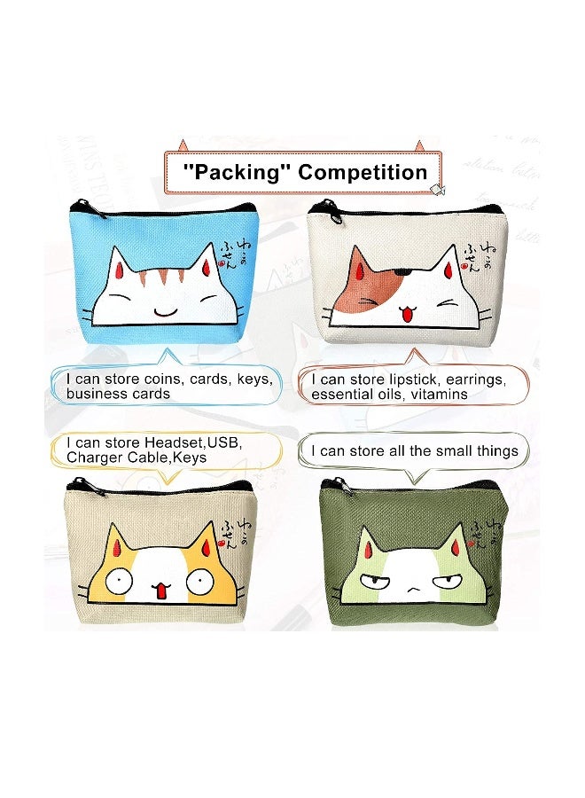 Women Wallet Set, 4 Pieces Zipper Coin Pouch for Cards, Keys, and Accessories, Waterproof Oxford Cloth, Stylish Cat Design Clutch and Key Case - Image 3