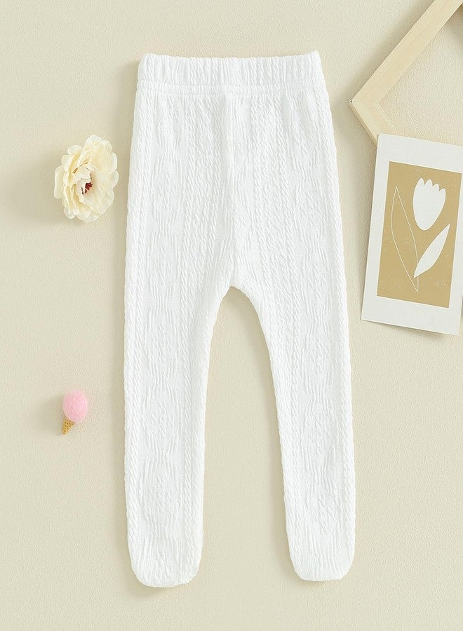 Honganda Cute Infant Baby Girl's Tights 3D Floral Stockings Elastic Waist Footed Leggings Flower Ribbed Pantyhose (Beige+White, 0-6 Months) - Image 3