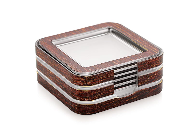 Liza Designer Square Coaster for Tea Cups, Coffee Mugs/Beer Cans Bar Tumblers & Water Glasses - Set of 6 & 1 Holder (Brown) - Image 5