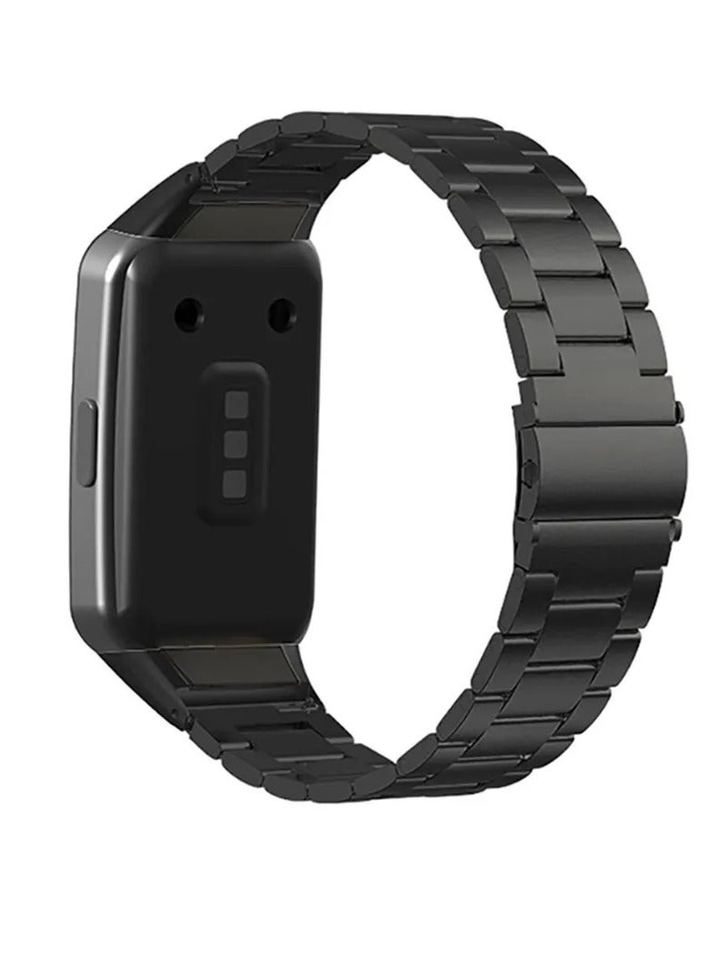 حزام من الفولاذ المقاوم للصدأ لساعة Honor Band 6/Huawei Band 6 الذكية (أسود)