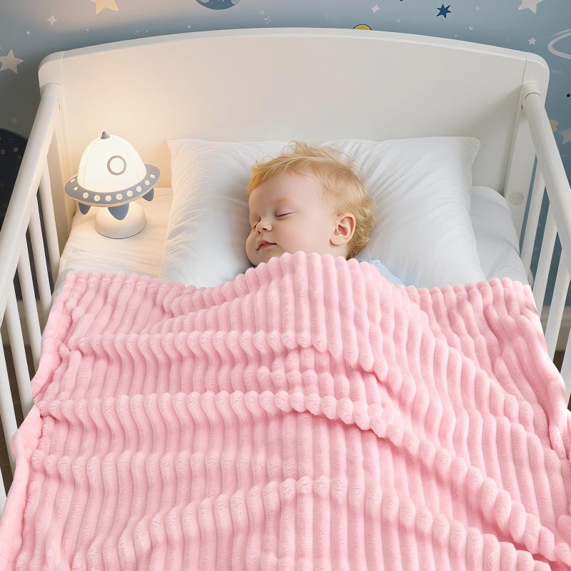 Eonkasp Soft Fleece Baby Blanket Ultra Cozy Pink Baby Blankets for Girls Warm and Lightweight Infant Toddler Newborn Receiving Gift with Reversible Stripes for Crib Stroller, 30x40 Inch, Light Pink - Image 3